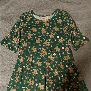 Holiday Time Kids S (6-6x) Green Gingerbread Patterned Skater Dress